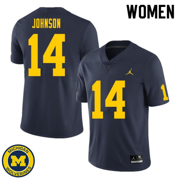 Women's Michigan Wolverines #14 Quinten Johnson Navy College Game Jersey